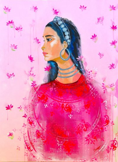 Donna elegante e loto rosa da Poonam Choudhary