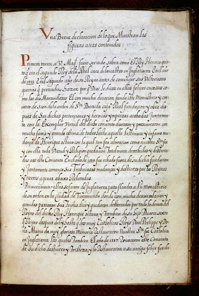 Una pagina da una storia delle peregrinazioni delle monache di Syon, compilata a Lisbona all