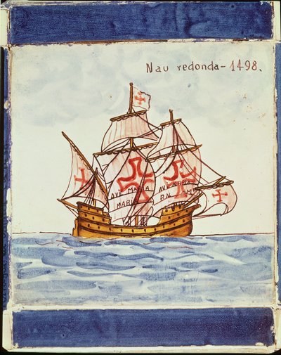 Piastrella Azulejos raffigurante una nave, da Sagres, 1498 da Portuguese School