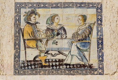 Piastrelle di azulejos nei giardini del palazzo (ceramica) da Portuguese School