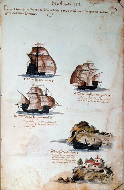 Pagina di manoscritto Memorie delle armate del Portogallo sotto il re Manuele I da Portuguese School