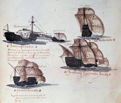 Memoriali delle Armate del Portogallo sotto il re Manuele I (1469-1521): rappresentazione delle caravelle della flotta portoghese. Miniatura da un manoscritto del 1497. Lisbona. Museo Nazionale di Arte Antica da Portuguese School