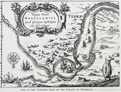 Una delle prime mappe dello Stretto di Magellano, da 
