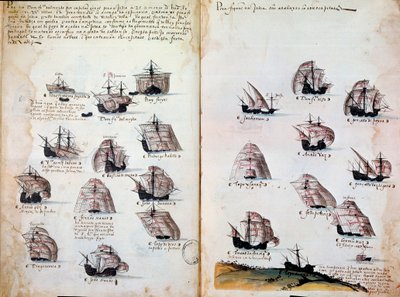 Navi da guerra. Ricordi delle armate del Portogallo sotto il re Manuele I (1469-1521). Manoscritto del 1505. Parigi. BN da Portuguese School