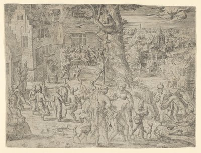 La fiera del villaggio, 1549 da Possibly by Peeter van der Borcht.