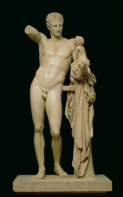 Statua di Ermes e il piccolo Dioniso, c.330 a.C. (marmo pario) da Praxiteles