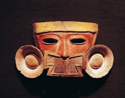 Maschera Umana, da Teotihuacan (pietra dipinta) da Pre Columbian