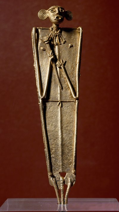 Arte precolombiana, civiltà Muisca: statuetta di donna (Tunjo) in oro. XV-XVII secolo. Bogotà, Museo de Oro, Colombia da Pre Columbian