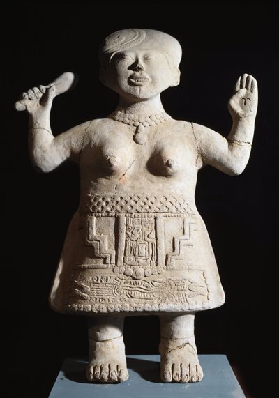 Arte precolombiana, civiltà Totonaca: statuetta di sacerdotessa con le braccia alzate VI-IX secolo d.C. Da El Tajin (pietra) da Pre Columbian Pre Columbian