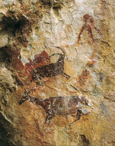 Scena di caccia con un cervo e uno stambecco (25000-15000 a.C.). Paleolitico superiore. El Perello, grotta di La Cabra Freixet. da Prehistoric Prehistoric