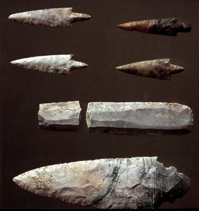Preistoria: punte di freccia e selce dalla necropoli di Cantalupo-Mandela (Cantalupo Mandela), Lazio. Età del Rame. Eneolitico. 2200 a.C. Roma, Museo Nazionale Preistorico Etnografico Luigi Pigorini da Prehistoric Prehistoric
