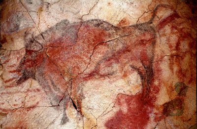 Preistoria: "bisonte a riposo" pittura rupestre del Paleolitico Superiore (Magdaleniano) (tra 16500 e 14000 anni fa) Bison Cave, Altamira, Santander, Spagna da Prehistoric Prehistoric