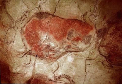 Preistoria: "bisonte a riposo" pittura rupestre del Paleolitico Superiore (Magdaleniano) (tra 16500 e 14000 anni fa) Bison Cave, Altamira, Santander, Spagna da Prehistoric Prehistoric