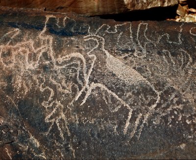 Preistoria, arte rupestre: roccia tombale con la rappresentazione di bovini (stile Tazina) da Prehistoric Prehistoric