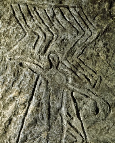 Preistoria, arte rupestre: petroglifo di una figura umana. Neolitico, età della pietra. (Azerbaigian) Età del bronzo da Prehistoric Prehistoric