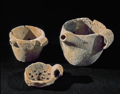 Preistoria: vari accessori di stoviglie. Età del Ferro. Da Umbria. Perugia, Museo Archeologico Nazionale dell