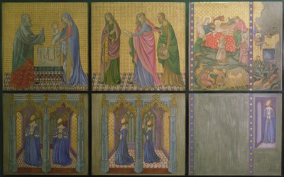 Ricostruzione di un dipinto murale originariamente nella Cappella di Santo Stefano, raffigurante la regina Filippa e le sue figlie da Professor Ernest Tristram