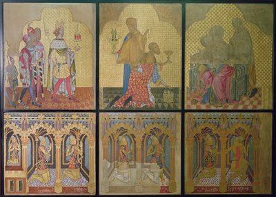 Ricostruzione di un affresco originariamente nella Cappella di St. Stephen raffigurante in basso da sinistra a destra: Thomas Woodstock, Edmund Langley, Giovanni di Gaunt, Lionel, Edoardo, Il Principe Nero e San Giorgio da Professor Ernest Tristram