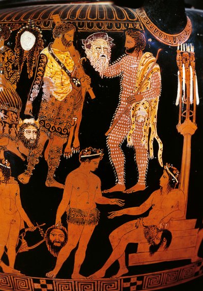 Vaso di Pronomos, cratere a figure rosse (dettaglio) da Promonos Painter