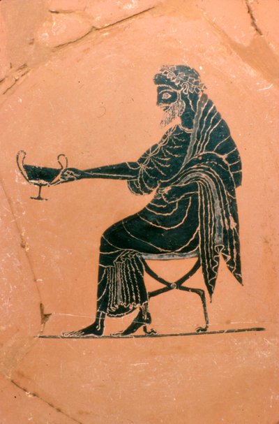Dettaglio di Dioniso seduto (piatto greco dipinto da Psiax) da Psiax