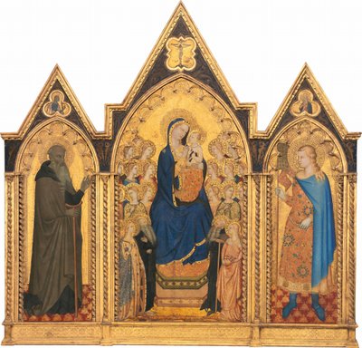 Madonna e Bambino in Trono con Santi e Angeli, e Santi Antonio Abate e Venanzio [trittico intero] da Puccio di Simone and Allegretto Nuzi