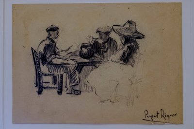 Figure sedute, Narcís Puget Riquer, disegno a carboncino, museo Puget, casa nobile di Can LLaudis, Dalt Vila, Ibiza, Isole Baleari, Spagna da Puget Riquer