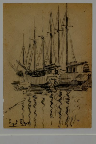 Velieri, Narcís Puget Riquer, disegno a carboncino, museo Puget, casa nobile di Can LLaudis, Dalt Vila, Ibiza, Isole Baleari, Spagna da Puget Riquer