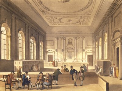 Sala dei dividendi alla South Sea House, pub. da R. Ackermann, 1810 da Pugin and Rowlandson