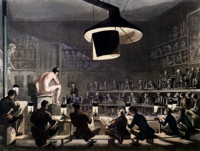 Disegno dal vivo alla Royal Academy, Somerset House, Londra, da Microcosm of London di R. Ackermann, 1810 da Pugin and Rowlandson
