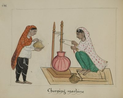 Due donne con una macchina per zangolare da Punjabi School