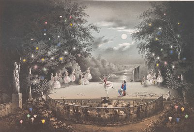 Il balletto Naiade e Pescatore di C. Pugni nel padiglione rosa, nel Parco di Peterhof, 1851 da Pyotr Fyodorovich Borel