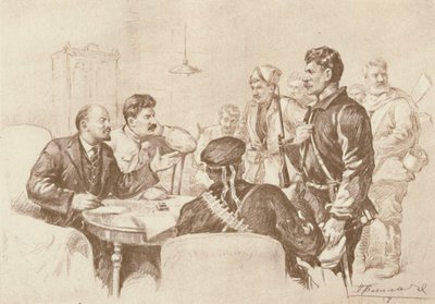 Lenin e Stalin parlano alle Guardie Rosse nello Smolny, 1917, 1939 da Pyotr Vasilyev