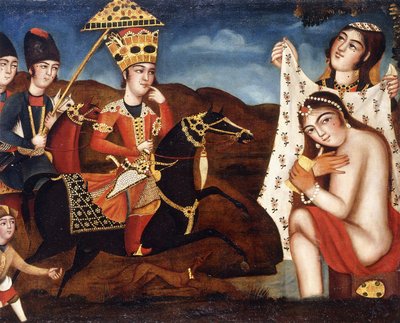 Khusraw che Scopre Shirin che si Bagna da Qajar School