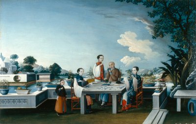 Giocatori di carte su una terrazza aperta, c.1800 da Qing Dynasty Chinese School