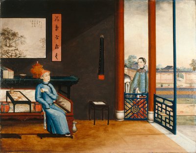 Gentiluomo che legge su un letto, c.1800 da Qing Dynasty Chinese School
