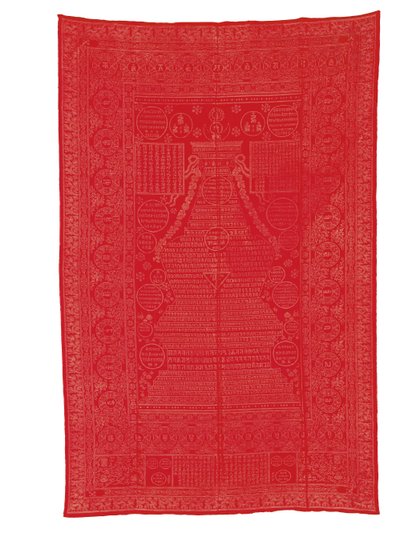 Copertura in broccato di seta a fondo rosso, tarda dinastia Qing da Qing Dynasty Chinese School