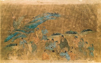 Il filosofo cinese Confucio circondato dai suoi discepoli da Qing Dynasty Chinese School
