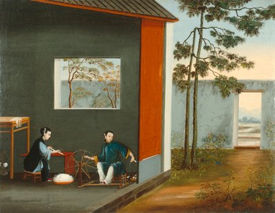 Due donne che filano da Qing Dynasty Chinese School