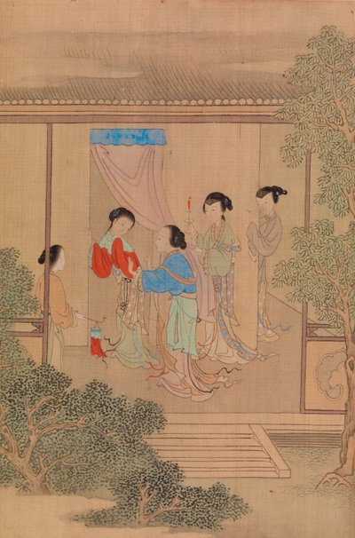 Cinque figure sul portico da Qiu Ying