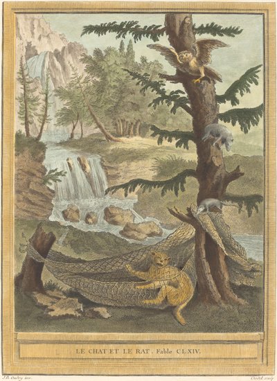 Il gatto e il topo da Quentin Pierre Chedel after Jean Baptiste Oudry