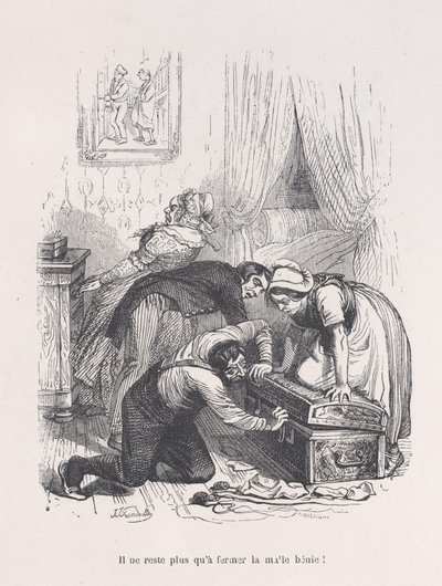 Tutto ciò che resta è chiudere il benedetto baule! da Le piccole miserie della vita umana, 1843 da Quichon