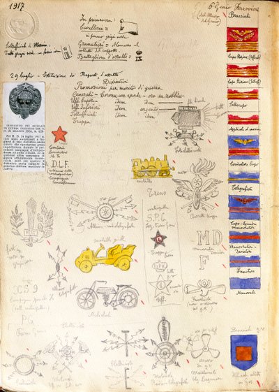Decorazioni e distintivi delle uniformi della Marina, tavola a colori di Quinto Cenni da Quinto Cenni