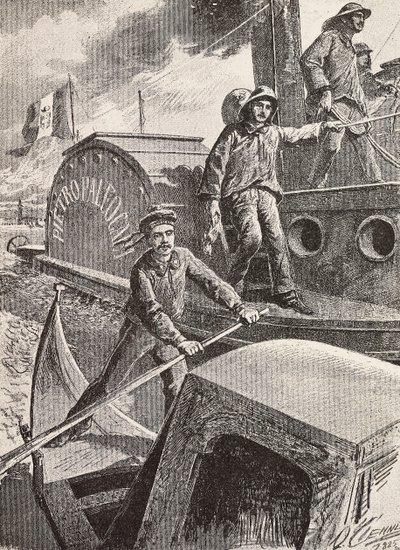 Ingegneri militari italiani, brigata della laguna, al lavoro con le loro nuove uniformi, incisione da un disegno di Quinto Cenni, da L