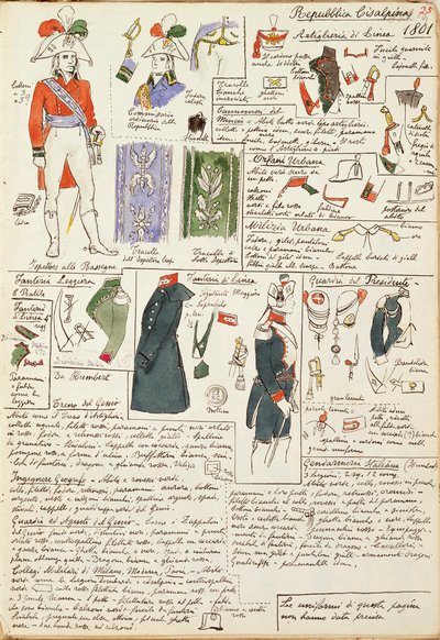Uniformi militari al tempo della Repubblica Cisalpina dal 1801. Tavola a colori di Cenni Quinto da Quinto Cenni