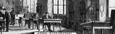 Uffici dei fratelli Treves, dipartimento dei designer, Milano, Italia, illustrazione di Quinto Cenni da L