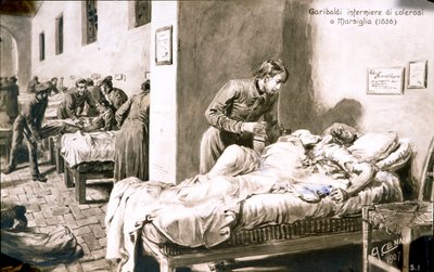 Il patriota italiano Giuseppe Garibaldi (1807-1882) infermiere, sotto il nome di Pan-Borel (Pane Borel), ai malati di colera a Marsiglia nel 1836 da Quinto Cenni