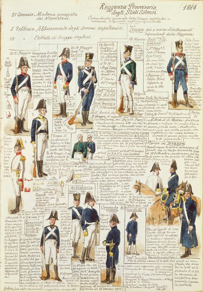 Uniformi al tempo del governo provvisorio degli Stati Estensi, tavola a colori di Quinto Cenni da Quinto Cenni