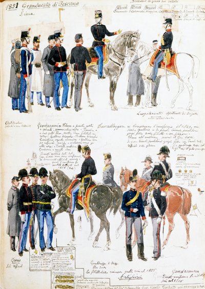 Uniformi del Granducato di Toscana nel 1851, tavola tratta dal codice Cenni da Quinto Cenni