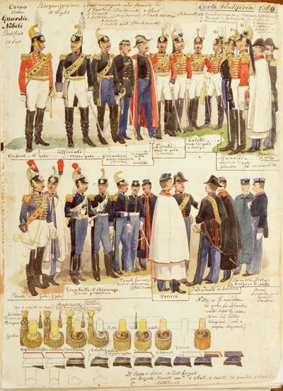 Uniformi delle Guardie Nobili Papali, tavola a colori di Quinto Cenni da Quinto Cenni