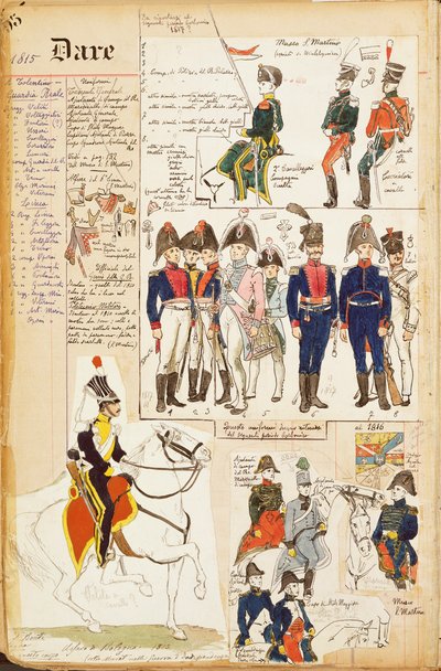 Varie uniformi, di Quinto Cenni, tavola a colori, circa 1815 da Quinto Cenni